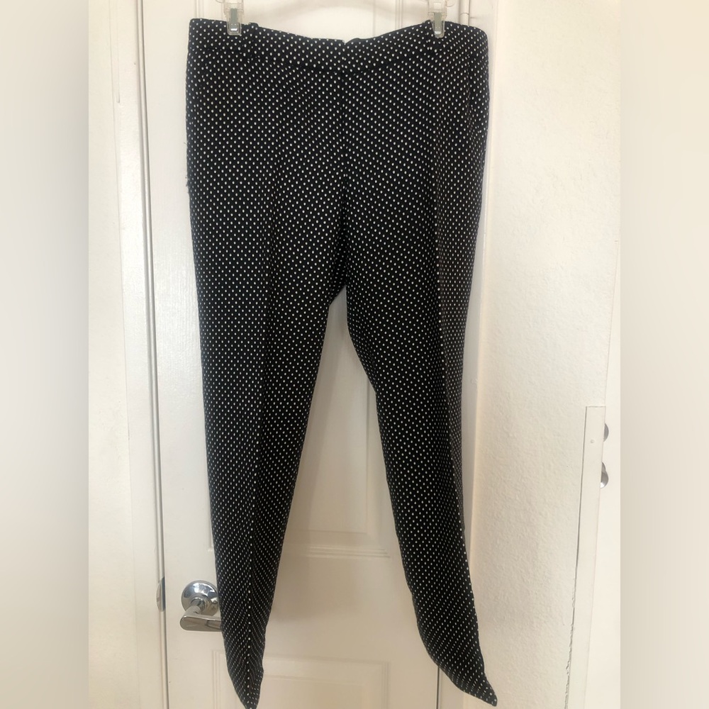 Cropped black pants, JCrew, size 4, in polka dot.